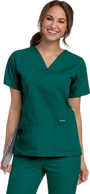 Landau Essentials Women's 4-Pocket V-Neck Scrub Top - Small